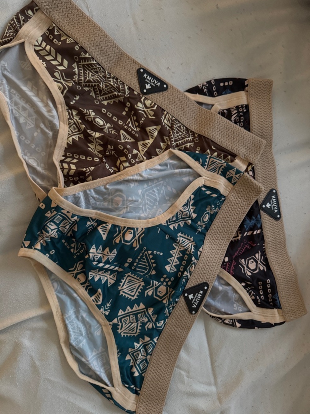 Men's Tribal Print Boxer Briefs - Teal, Brown, Black Pack 3